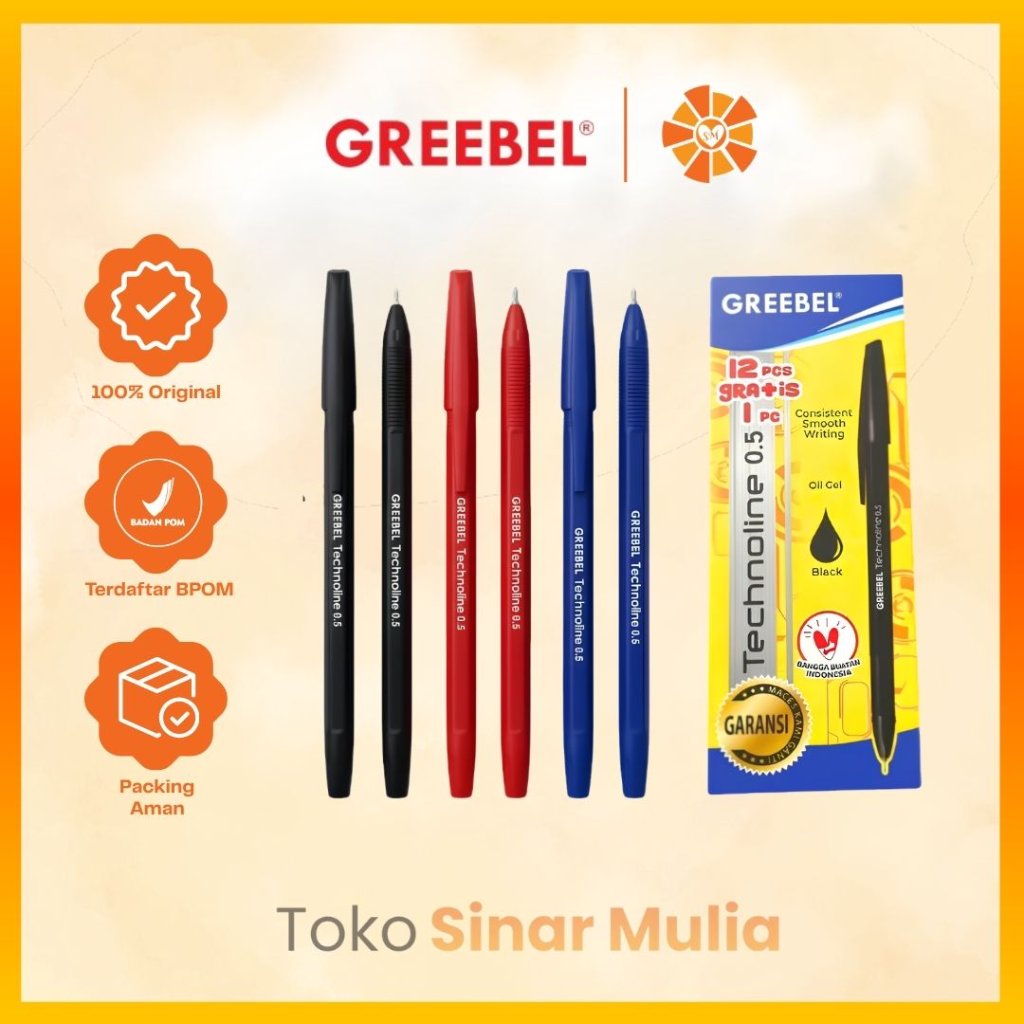 Pulpen Bolpen Pena Greebel 1 Pak / Pulpen Original Hitam Merah Biru