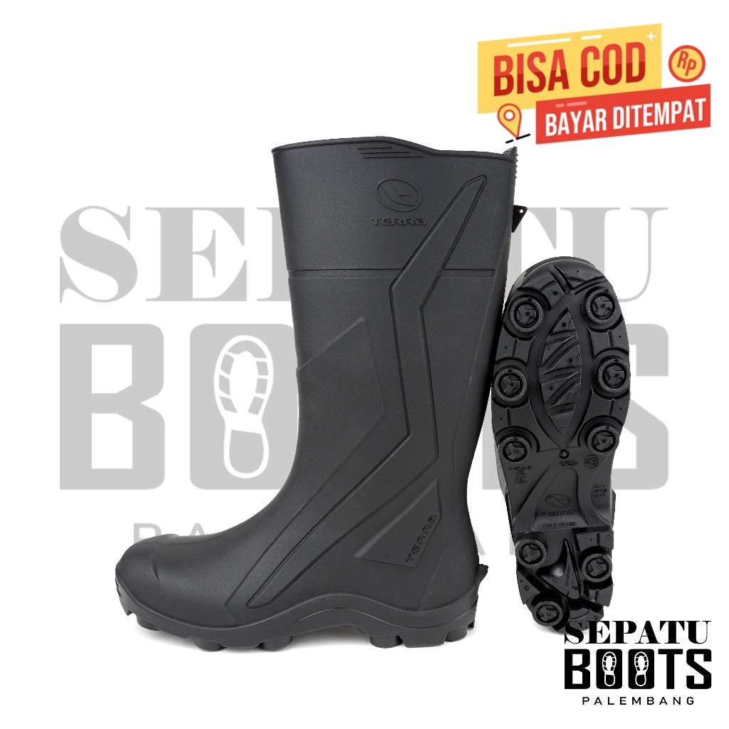 Sepatu APBoot MURAH Tinggi TERRA GP Hitam Karet PVC Lokal Ringan Nyaman Lentur Anti Slip & Air Awet 