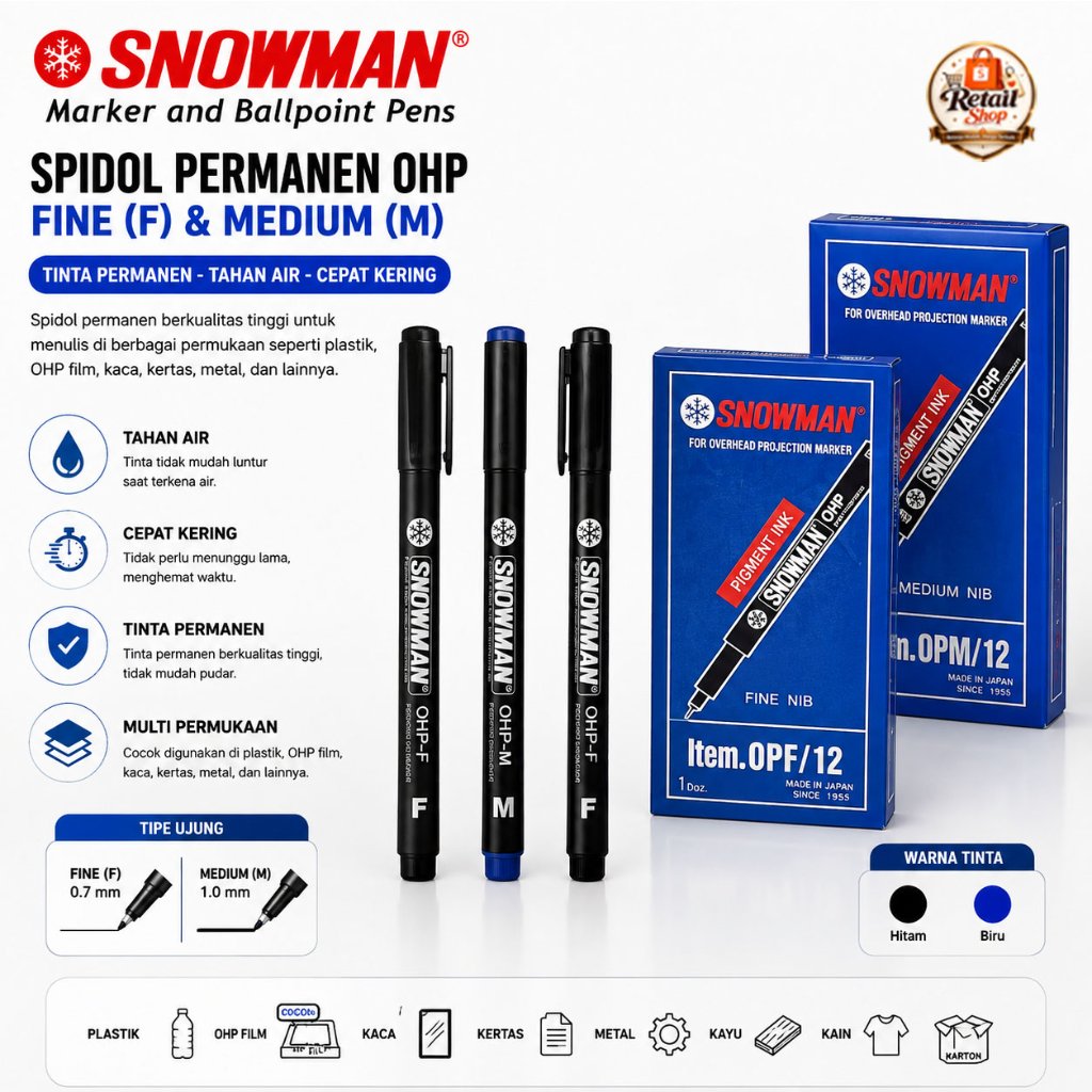 Spidol Snowman OHP F & M Permanent (12pcs/pak)