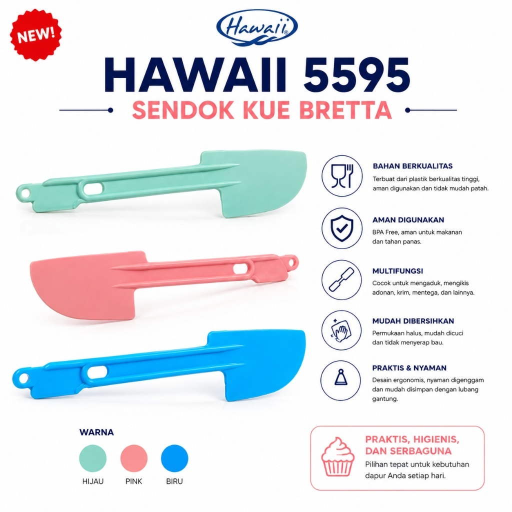 HAWAII 5595 - HAWAII BRETTA POLESAN / SPATULA KUE PLASTIK / SPATULA SOLET POLESAN KUE BRETTA 5595 HA
