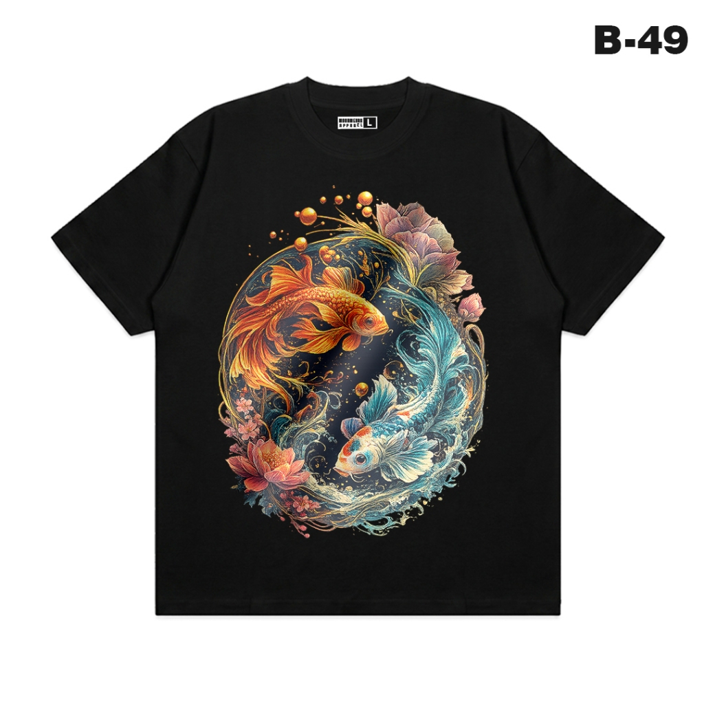 Moon Wear - Kaos Ikan Koi Yin Yang Jepang Cotton Combed 24s Premium Sablon DTF B-49 / Baju T-Shirt S