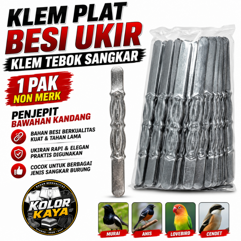 SEDIA KLEM PLAT BESI UKIR KLEM TEBOK SANGKAR 1 PAK NON MERK PENJEPIT BAWAHAN KANDANG MURAI ANIS LOVE