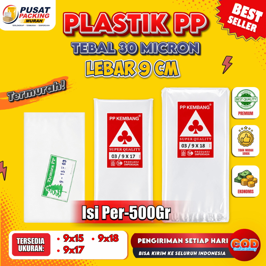 Plastik PP 03 Lebar 9 Tebal 03 9x15 9x17 9x18  Kantong Bening Transparan Kemasan Ekonomis