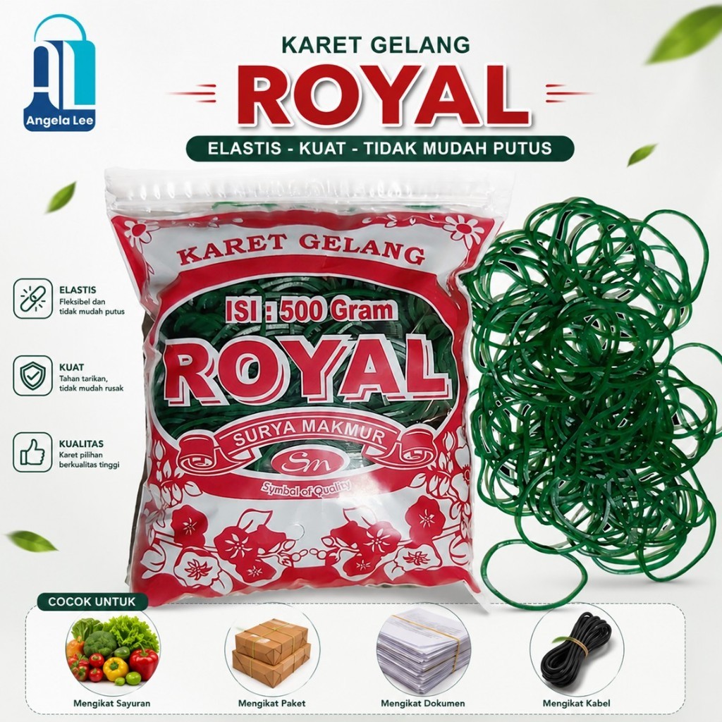 Karet Gelang Hijau Royal @500gram ikat duit uang barang dapur plastik
