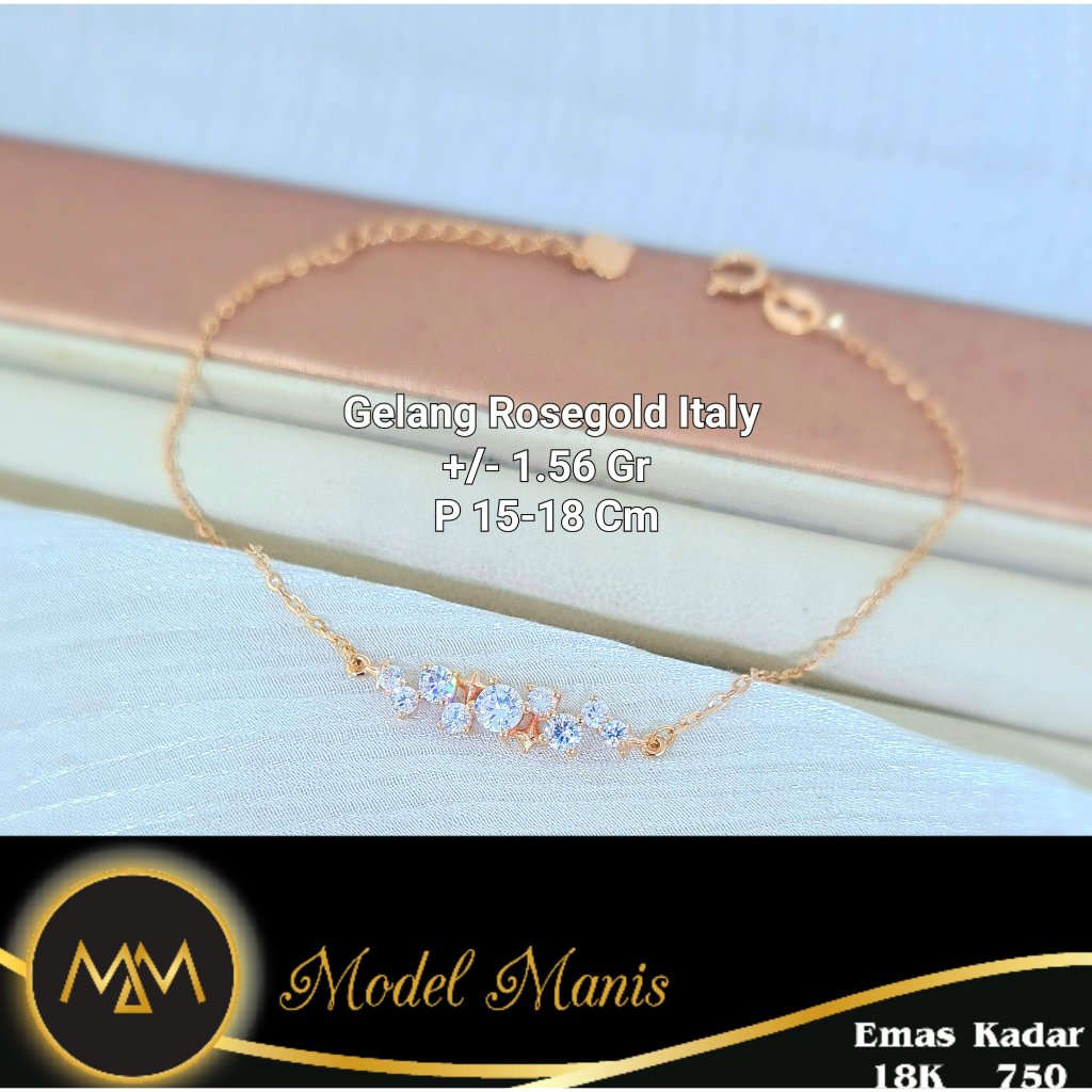 Gelang Baguette Italy AU Rosegold 750 kadar 18k