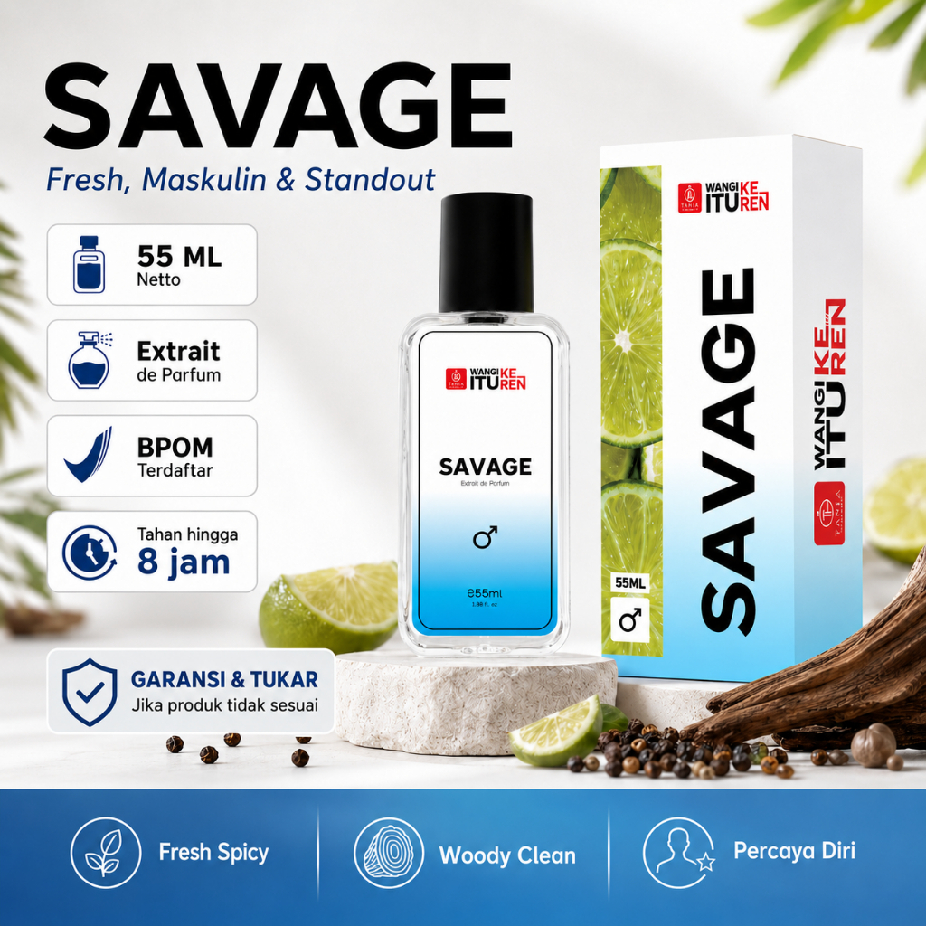 TANIA PERFUME SAVAGE - PARFUM PRIA TAHAN LAMA - FRESH MASKULIN SPICY - EXTRAIT DE PARFUM
