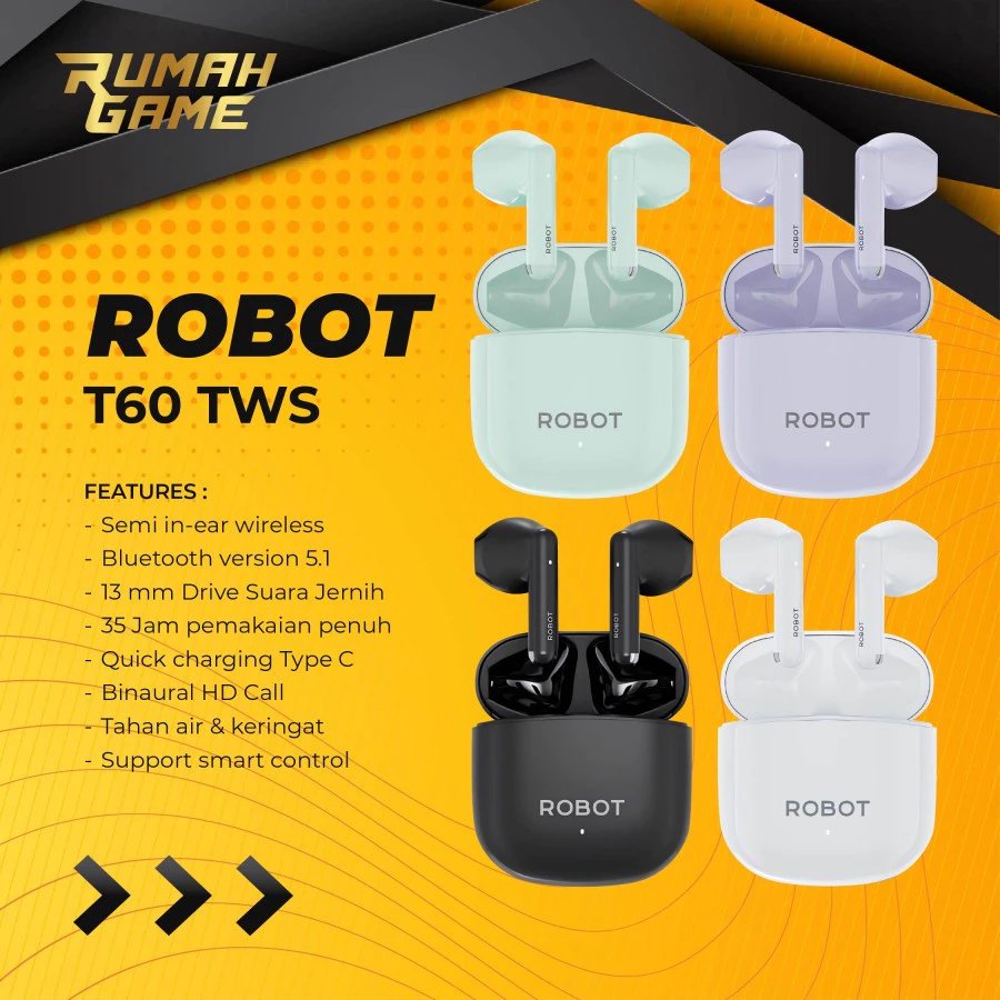 Robot Airbuds T60 Headset TWS Bluetooth Handsfree BT Earbuds Earphone