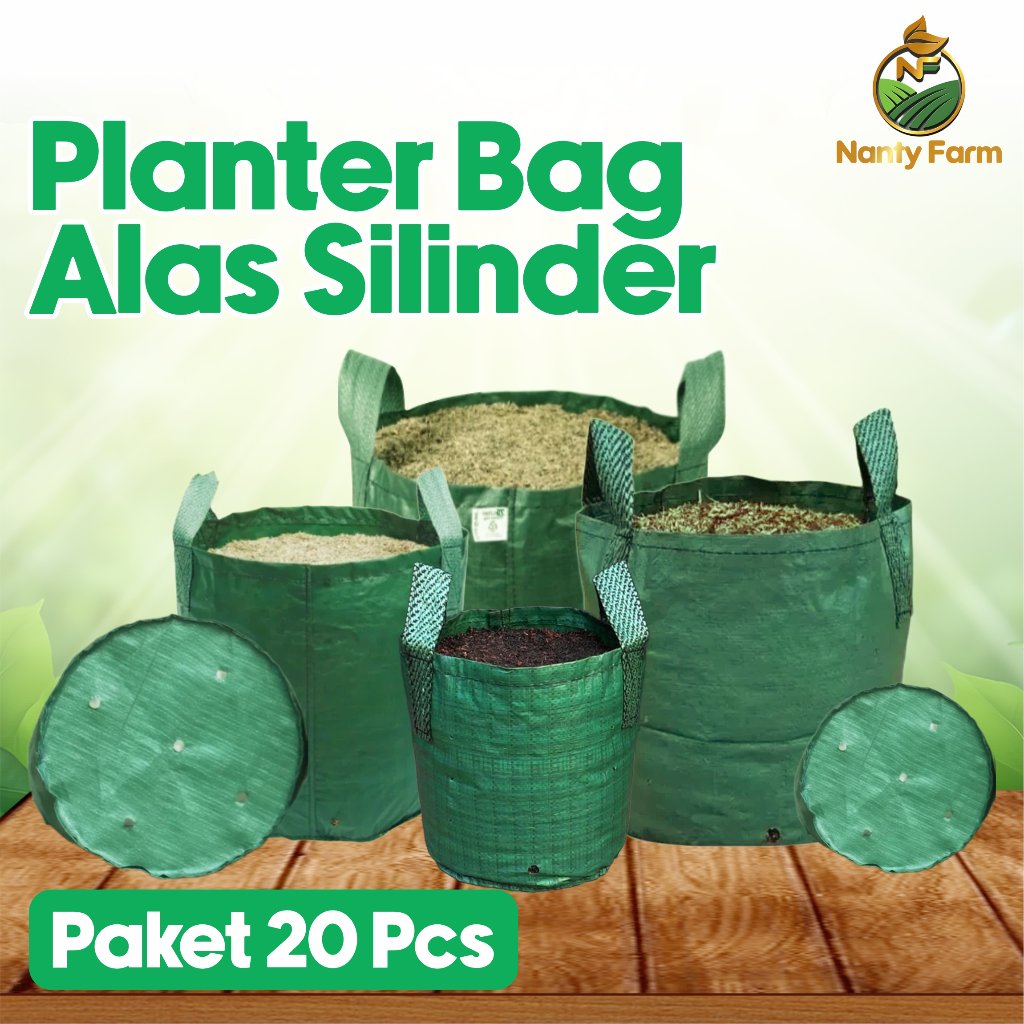 Paket 20 Pcs Bulat Silinder Planter Bag Hijau 12 22 32 50 75 100 Liter / PLanter Bag Tanaman