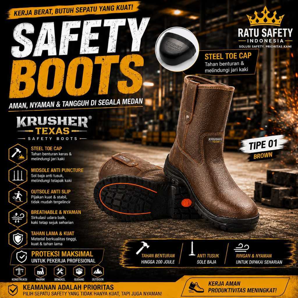 SEPATU SAFETY KRUSHER TEXAS BROWN & BLACK  / SAFETY SHOES KRUSHER