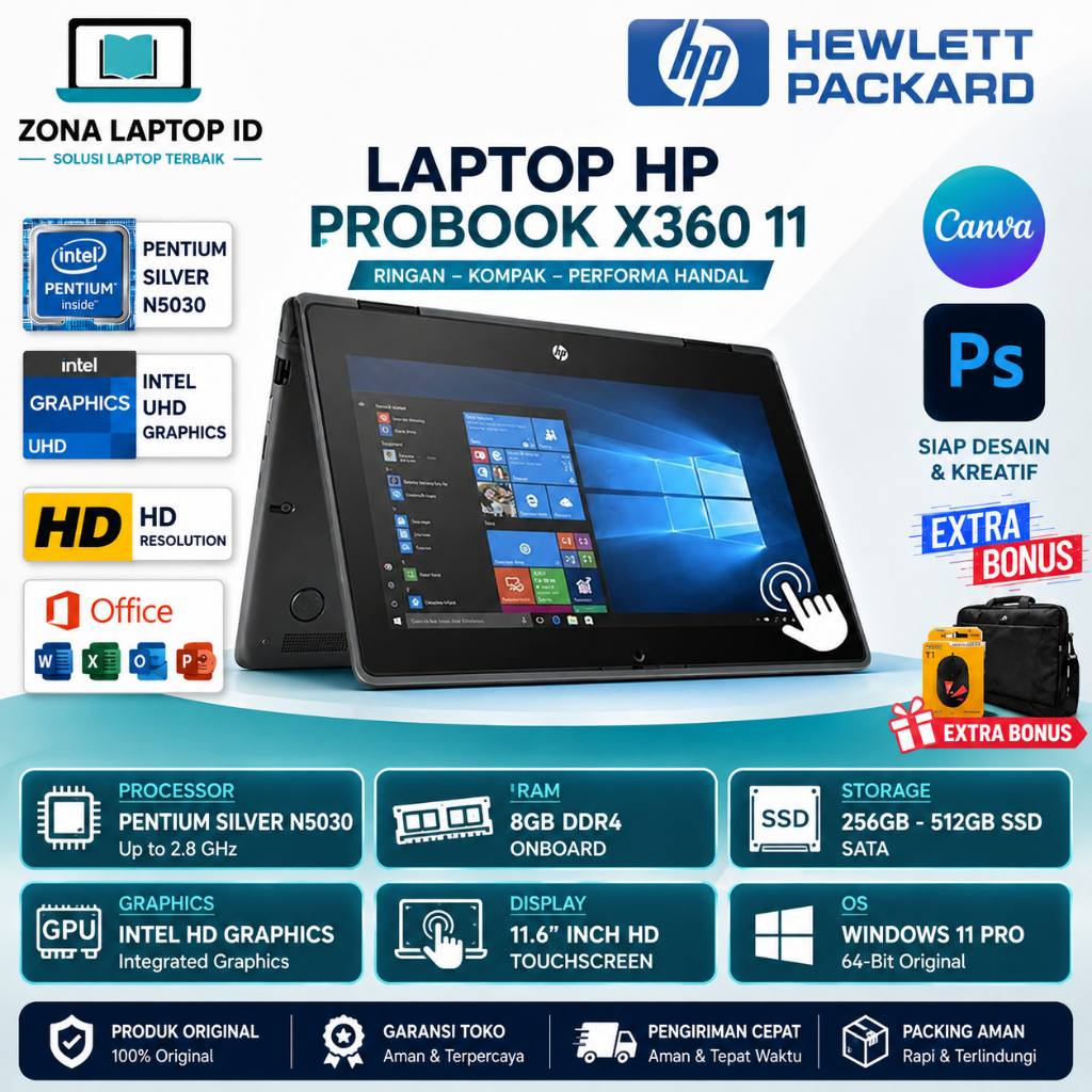 HP Probook X360 Touchscreen 11 Intel Pentium Silver N5030 8GB 512GB 11.6 Inch Win11 Pro