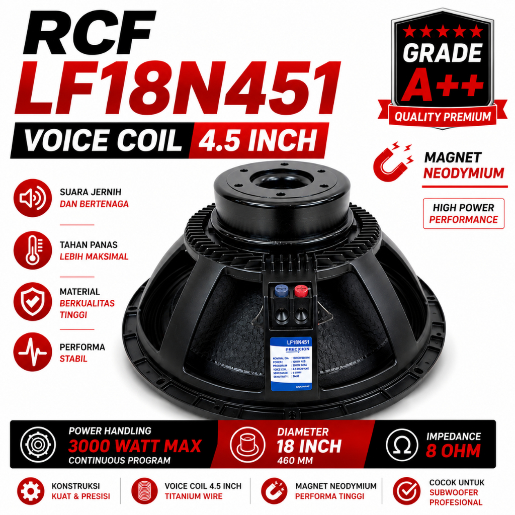 Komponen Speaker 18 Inch RCF LF 18N451 Magnet Neodymium Grade A++
