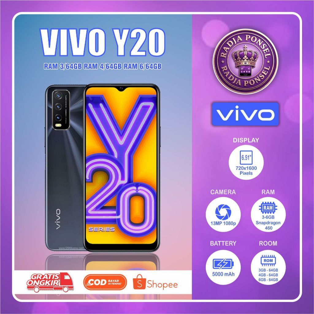 VIVO Y20 RAM HP Second batangan siap pakai RAM 4/64GB