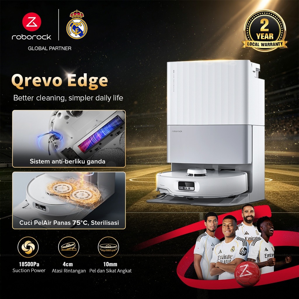 Roborock Qrevo Edge Robot Vacuum Cleaner 18500Pa Vacuum dan Pel Otomatis Garansi Resmi 2 Tahun
