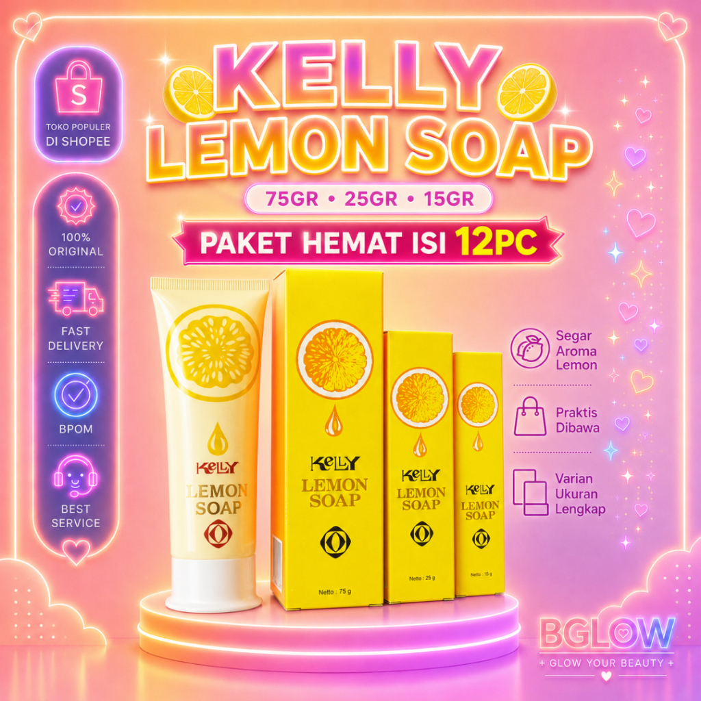 [ISI 12PCS] BUNDLE KELLY LEMON SOAP 75GR 25GR 15GR | Sabun Wajah / Facial Wash / Mencerahkan dan Seg