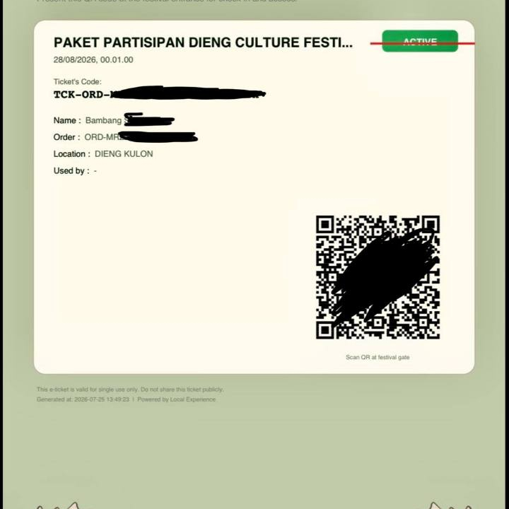 E-Ticket Paket Partisipan Dieng Culture Festival TCK-ORD- untuk Dieng Kulon