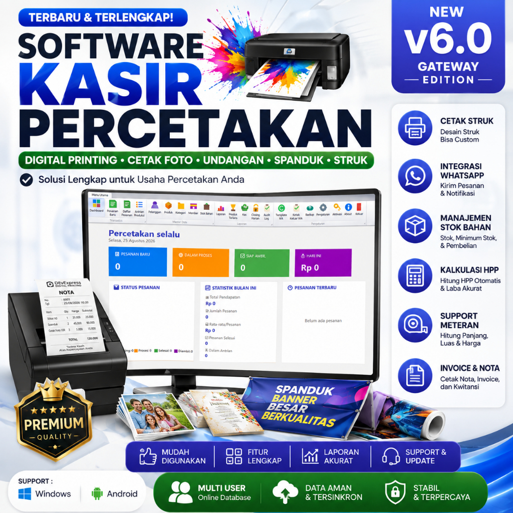 Software Kasir Percetakan Digital Printing v6.0 | Cetak Foto, Undangan, Spanduk, Struk & Meteran | S
