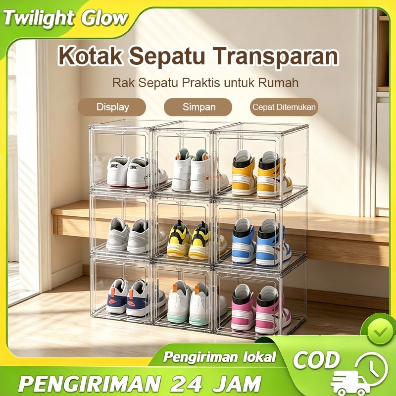 Twilight Glow Kotak Sepatu Transparan Acrylic Box Ukuran Besar Rak Sepatu Portable Shoes Box Stackab