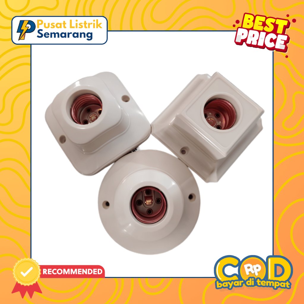 Fitting Lampu Plafon Keramik Broco Type 1212 Bundar Kotak Oval SNI 60W