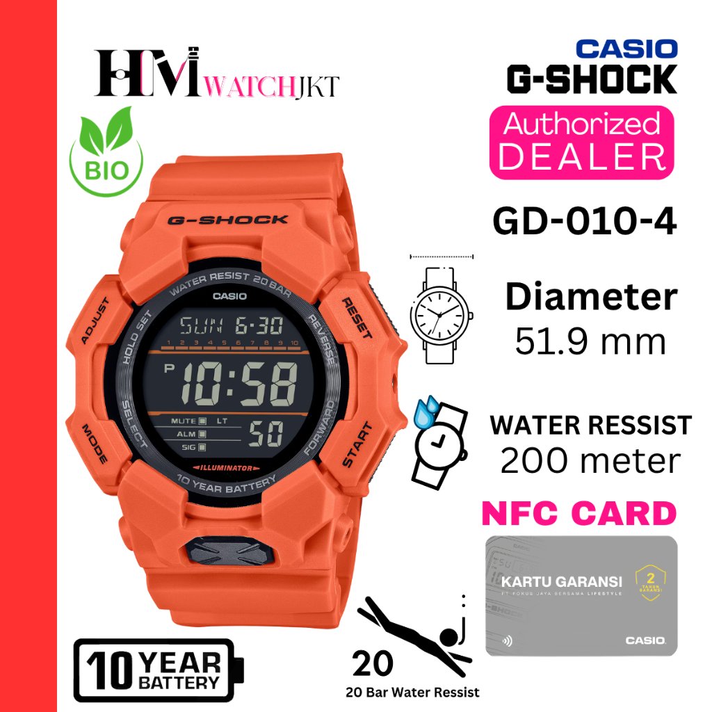 CASIO G-SHOCK GD-010-4DR Jam Tangan Pria Original Digital karet Sport Antiair GD-010-4 GD-010