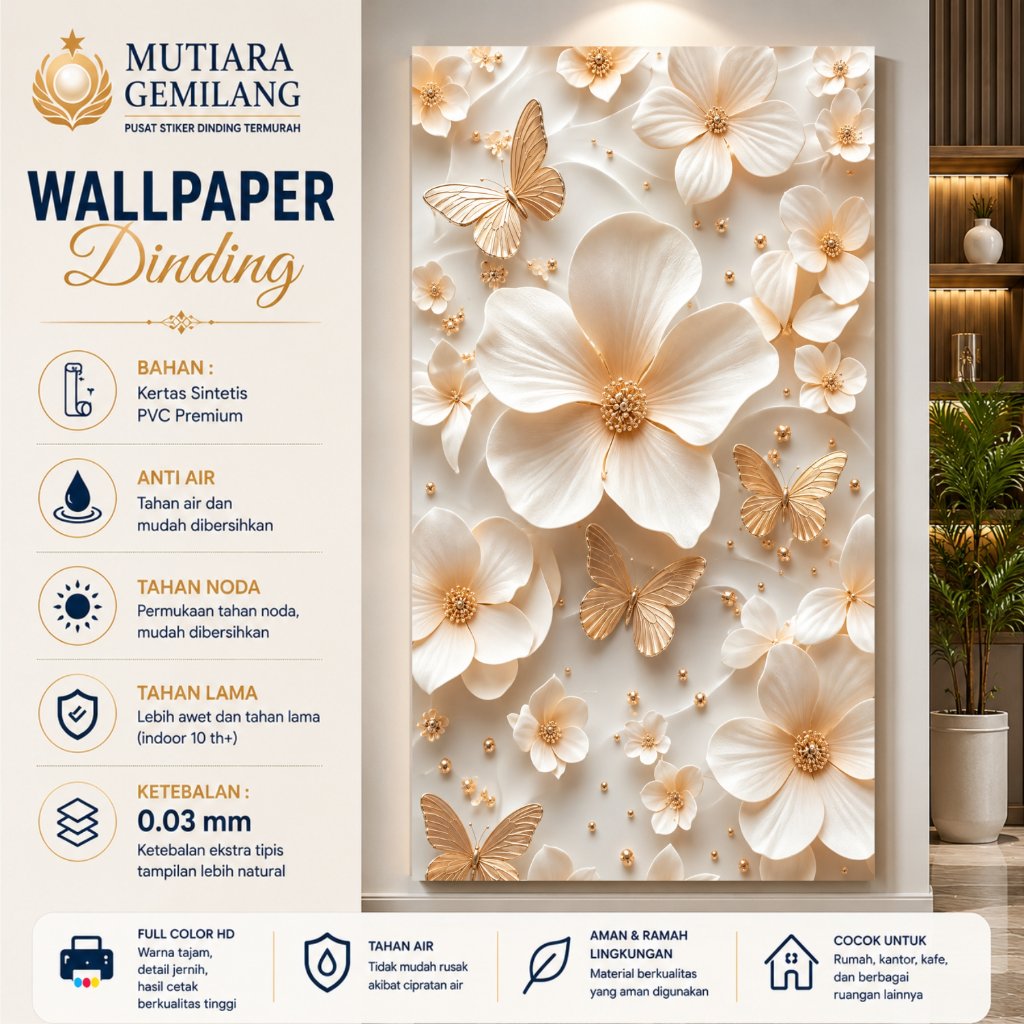 Stiker Dinding Wallpaper Motif Bunga, Stiker Dinding Aesthetic, Stiker Dinding Bunga 3d Aesthetic