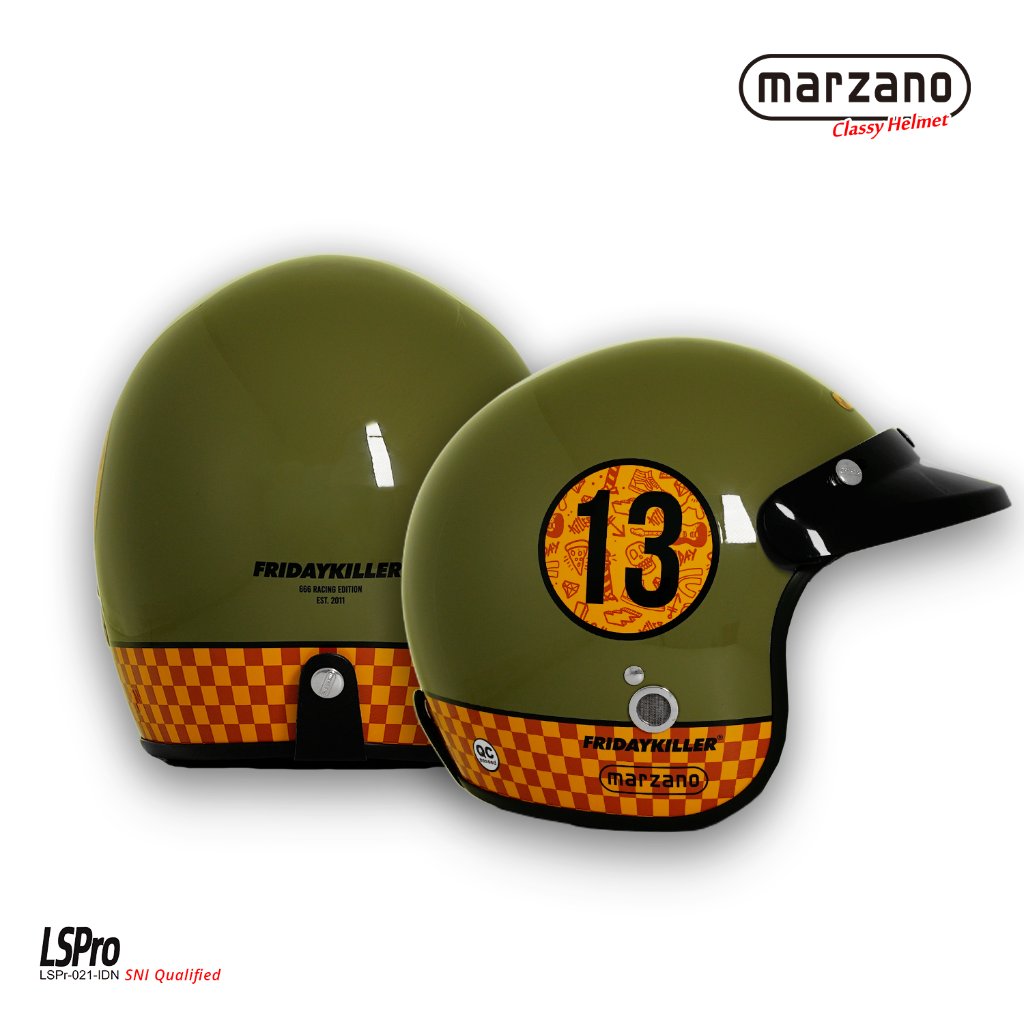 Helm Retro Marzano X Friday Killer - 666 RACING Green Orange