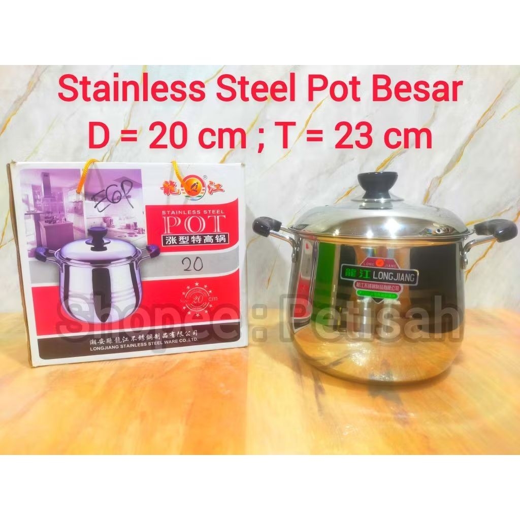 Panci LongJiang Stainless Steel Pot Besar / Panci Stokpot Stainless Steel / Panci Bertutup Stainless