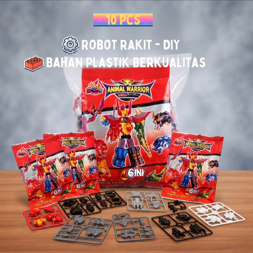 Mainan Edukasi DIY Animal Warrior Robot Rakit 10 Pcs - Bahan Plastik Berkualitas