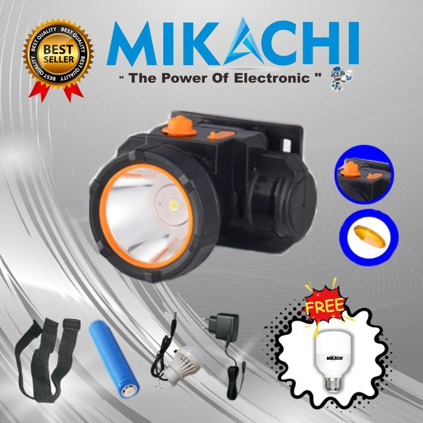 Senter Kepala Led Mikachi  25Watt Cahaya Super Terang & Hemat energi (Bonus lampu DC Aki)
