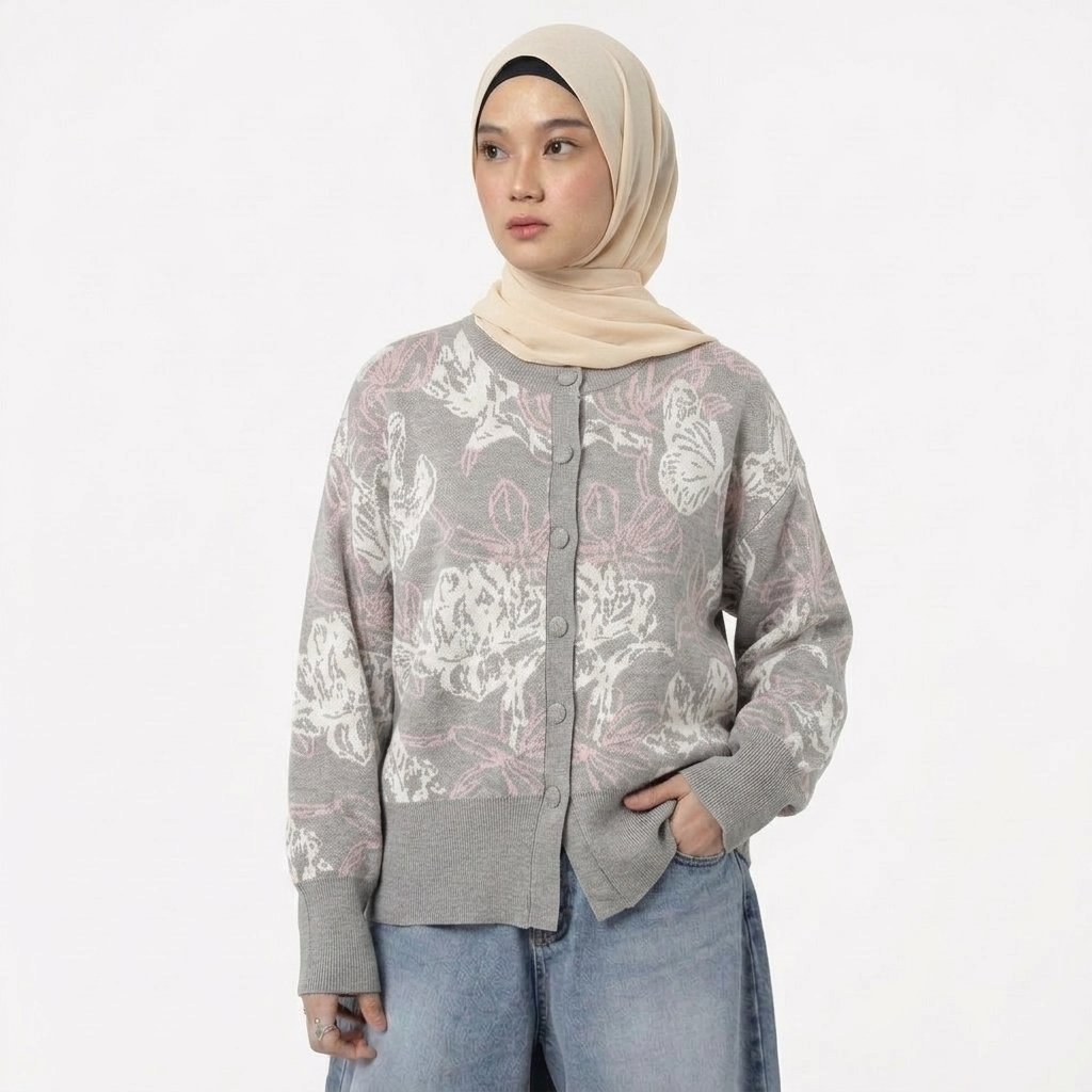 Delova Wardrobe - Cardigan Butterfly Atasan Knit Rajut  Premium Wanita Motif Bunga Lengan Panjang All Size Soft | Outer Murah Motif Bunga |Rajut Korean Style Premium