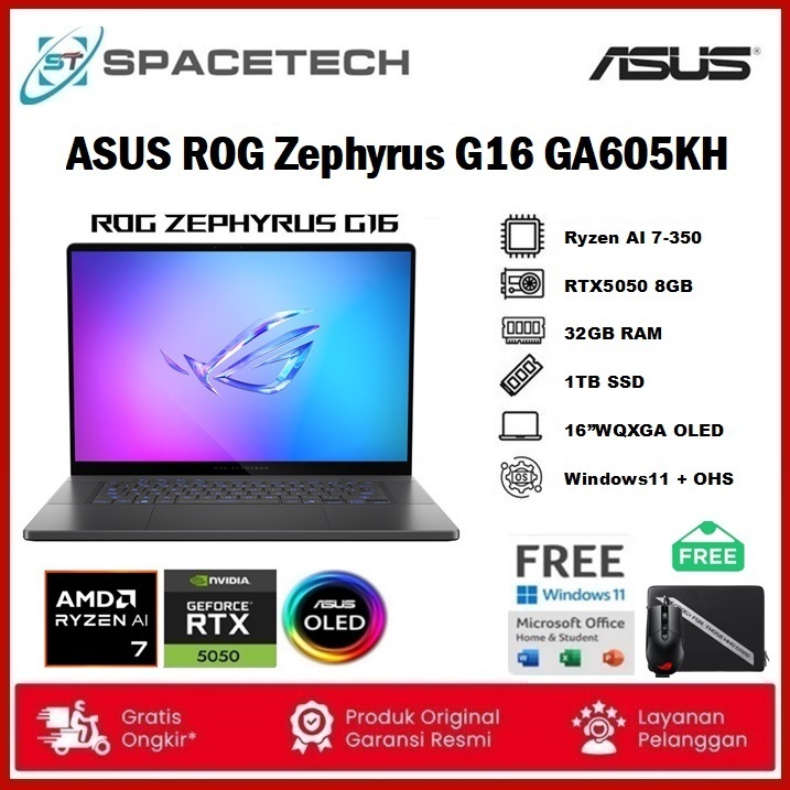 ASUS ROG Zephyrus G16 OLED GA605KH Ryzen AI 7 350 RTX5050 32GB 1TB 16"WQXGA OLED Win11+OHS