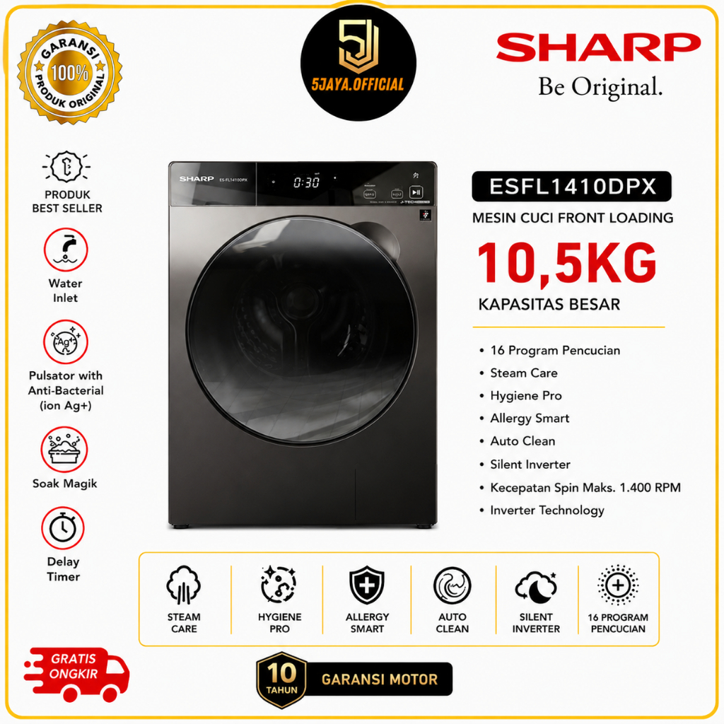 Mesin Cuci Sharp Front Loading 10,5KG - ESFL1410DPX