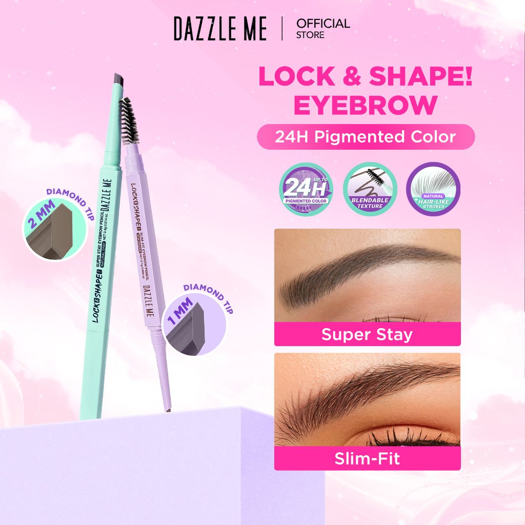 DAZZLE ME Lock & Shape Eyebrow Pencil Series Pensil Alis Tahan Lama Waterproof Sweatproof Smudgeproo