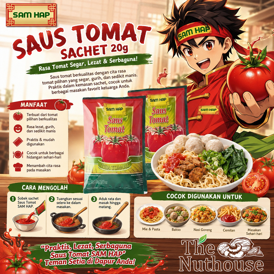 SamHap TOMAT SACHET 20GR x 10pcs / Saos Tomat / Saus Tomat Tiga Tomat Sam Hap