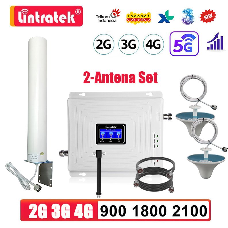 2 Antena Set Lintratek Penguat Sinyal WIFI Modem 900 1800 2100 Penguat Sinyal HP Repeater Sinyal Ant