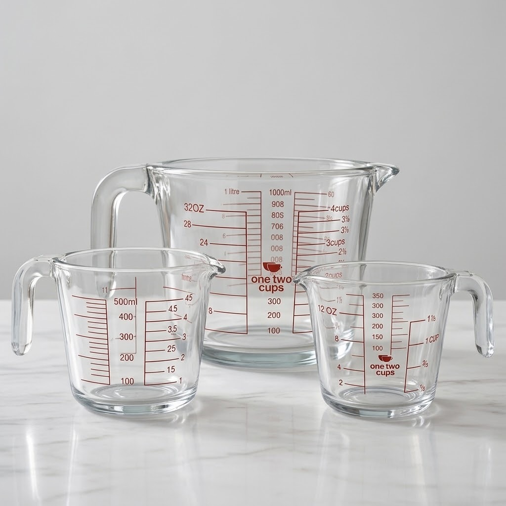 Gelas Ukur Takar Cup Cair Air Minyak Susu 350ml 500ml 1000ml Cetak Skala Resep Suhu Microwave Kaca