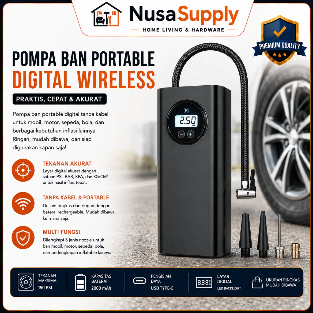 Mini Air Compressor Digital Newboler Rechargeable USB Pompa Ban Otomatis