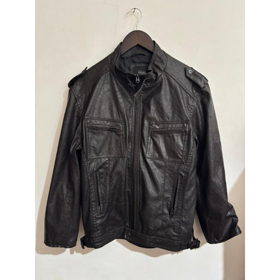 Preloved Jaket Kulit Pria Merk Zara Man Warna Dark Brown
