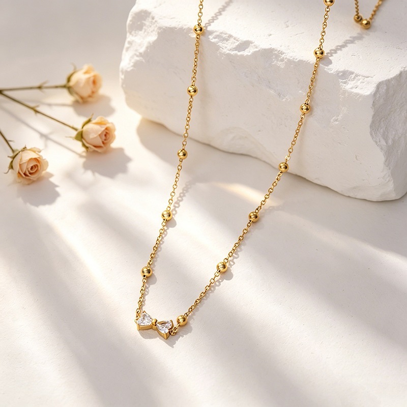 Kalung Kalung Titanium Mode Liontin Kalung Titanium Berlapis Emas Liontin Busur Wanita Retro
