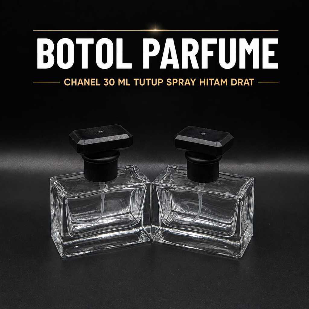 Botol parfum chanel 30ml tutup hitam drat / Botol parfum kaca 30ml