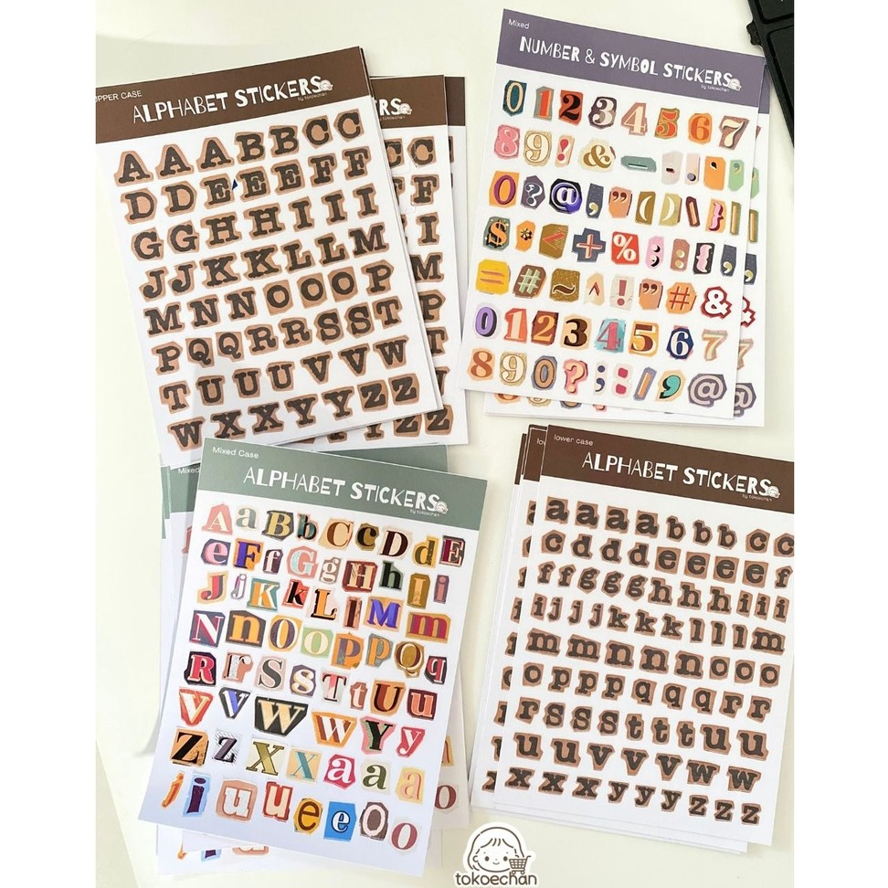 Stiker Huruf Jurnal - Sticker Sheet Alphabet Vintage Collage - Stiker Angka Huruf Jurnal Scrapbook