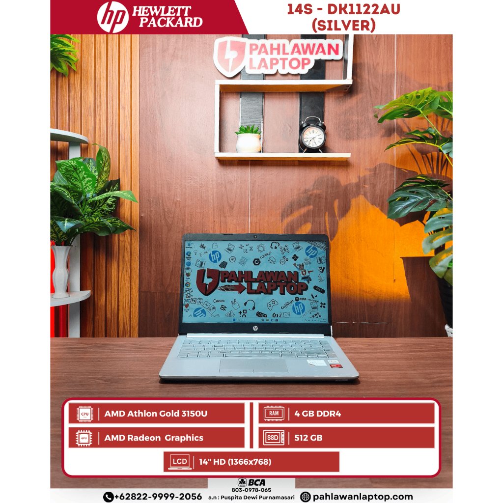 HP 14s - DK1122AU AMD Athlon Gold - 315/ RAM/ 4 GB/ SSD /512 GB/ Ukuran Layar 14"