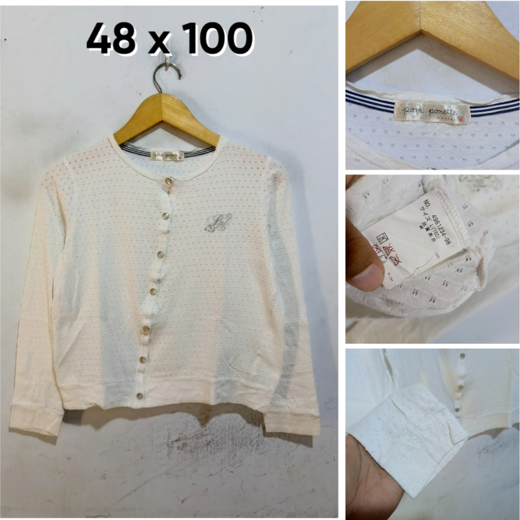 Cardigan Pom Ponette Putih O Neck Size M Wanita G120