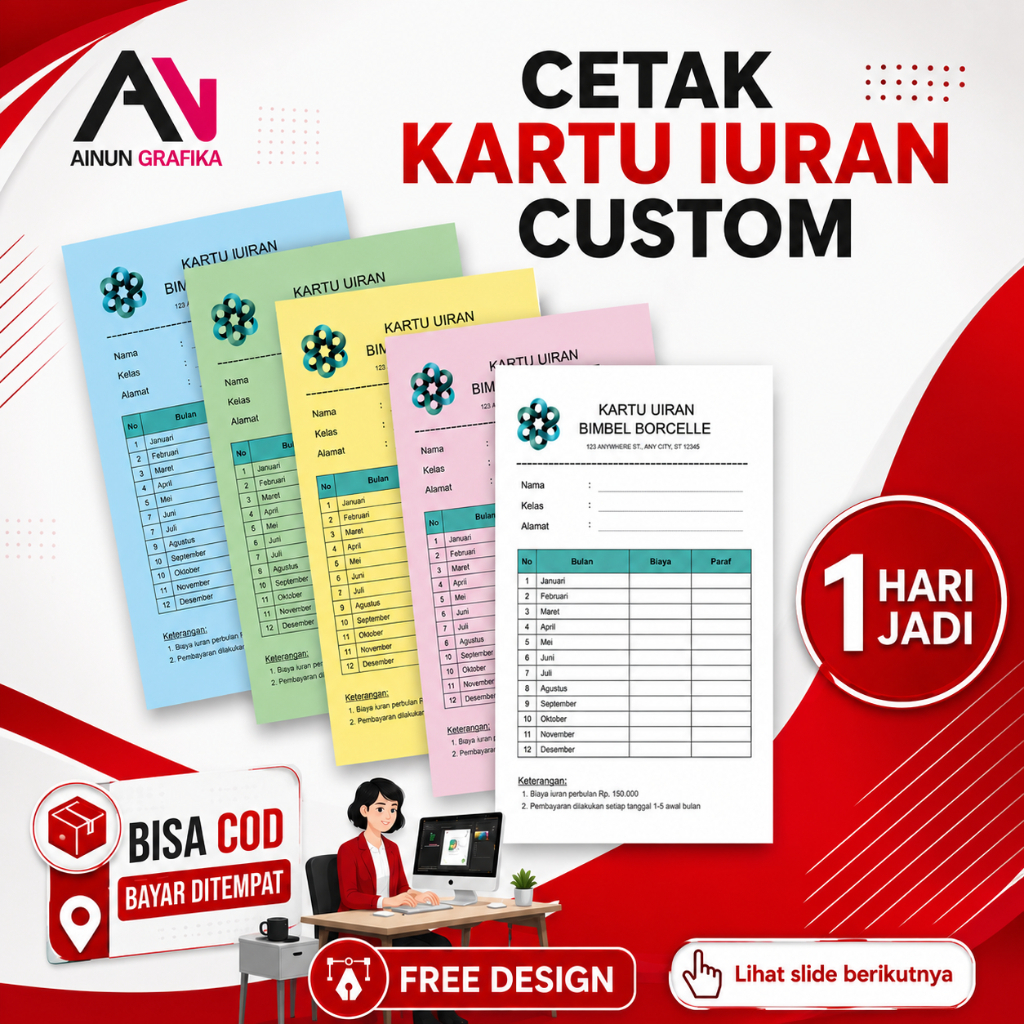 CETAK Kartu Infaq Custom,kartu Iuran Iuran Bulanan Spp Iuran Kas Sampah Air Listrik