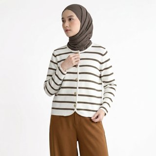 Delova Wardrobe - ZEA Cardigan Stripe Atasan Knit Bahan Rajut Halus & Tebal premium - Outer Wanita Korean Style