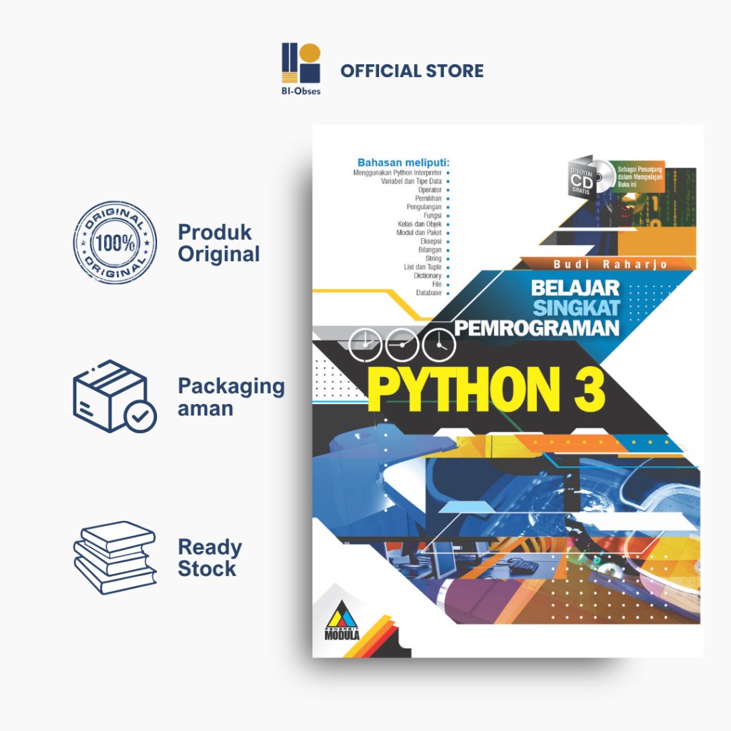 Belajar Singkat Pemrograman Python + CD – Budi Raharjo – Informatika – Buku Pemrograman Python, Codi