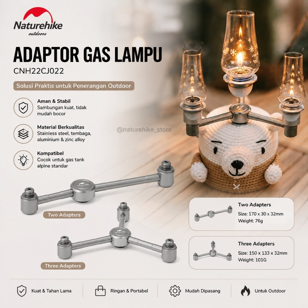 Naturehike Adaptor Gas Lampu CNH22CJ022 untuk Outdoor dengan 2 atau 3 Adaptor