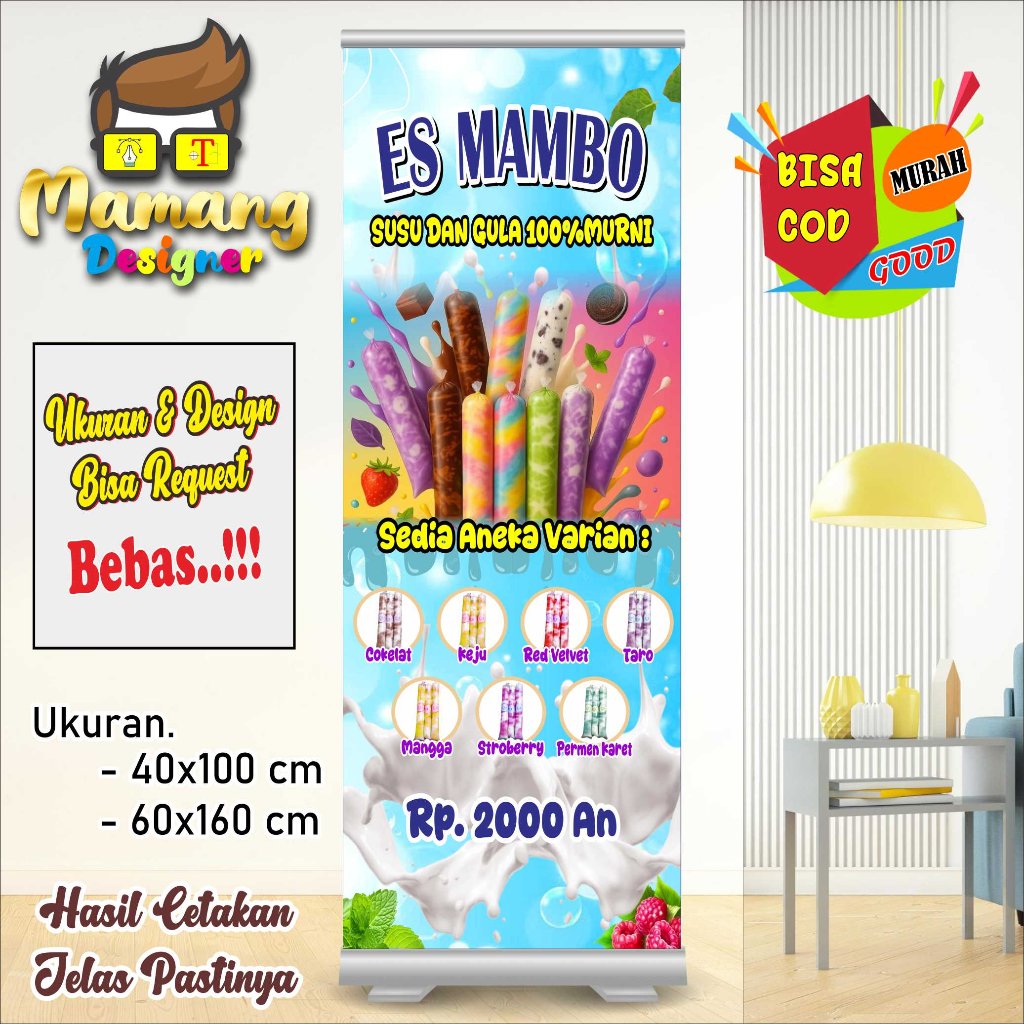 Spanduk Banner Custom Jualan Es Mambo Kekinian Bisa Request
