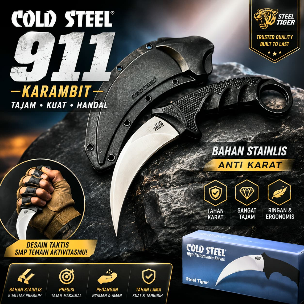 Karambit Cold Steel 911 Steel Tiger Pisau Cakar Stainless Anti Karat
