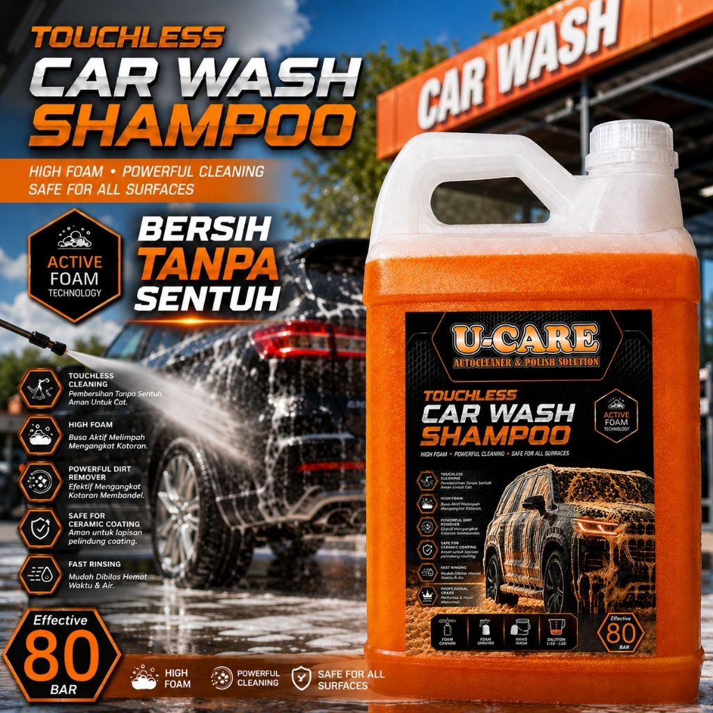 U-CARE | Touchless Shampoo Car Wash | Sabun Cuci Mobil & Motor Tanpa Sentuh | Snow Wash Active Foam 