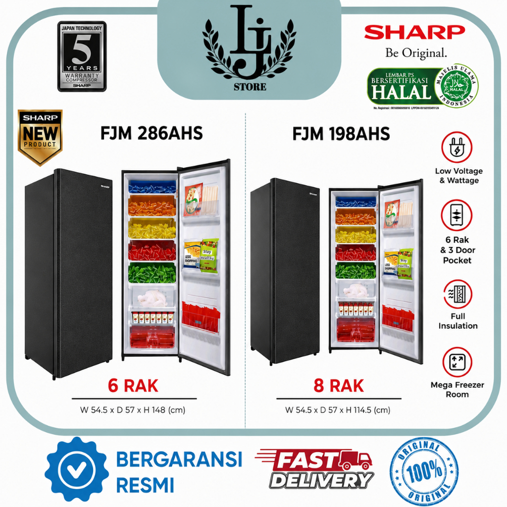 Kulkas Sharp Freezer Kulkas Rak FJM286AHS/FJM198AHS Kulkas Rak Sharp Kulkas 6 dan 8 Rak Freezer